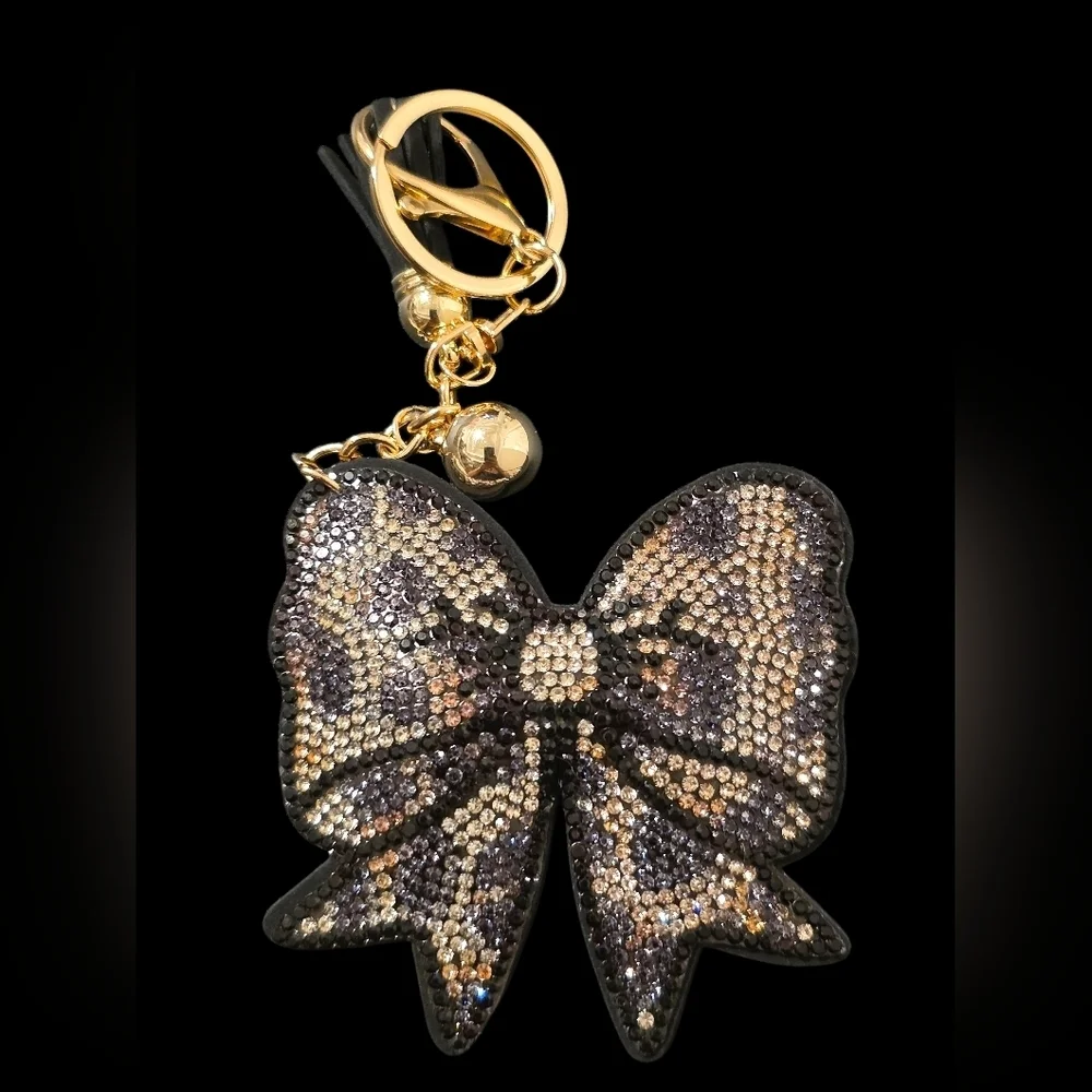 Sparkling Leopard Bow Bag Charm Keychain